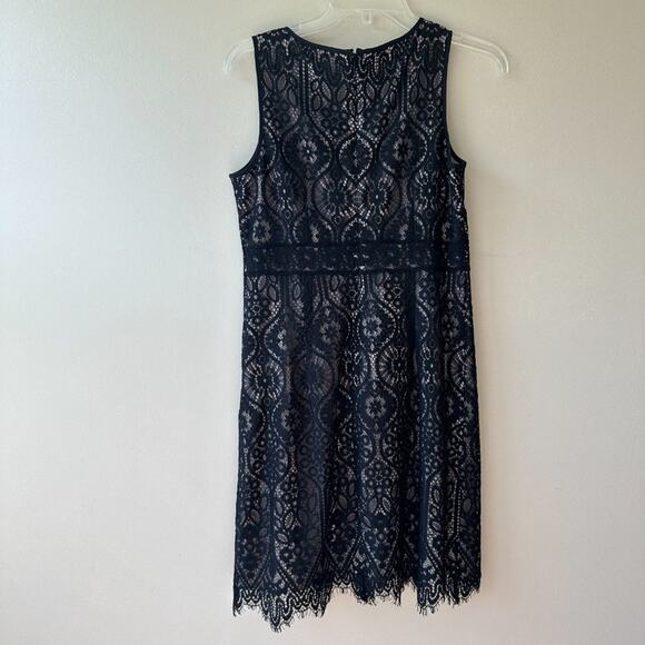 LOFT Lace Dress Sleeveless Shift Black Tan Size 4 Dark Fairy Grunge Romantic - Picture 4 of 13